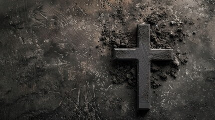 Ash Wednesday. Background with cross or crucifix and ashes. Holiday concept background.