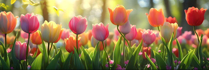 tulips in the garden in spring time.