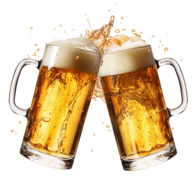 mug beer toasting isolated on white background