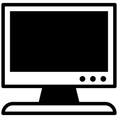 Computer monitor icon, solid glyph icon vector, black and white glyph icon symbol.