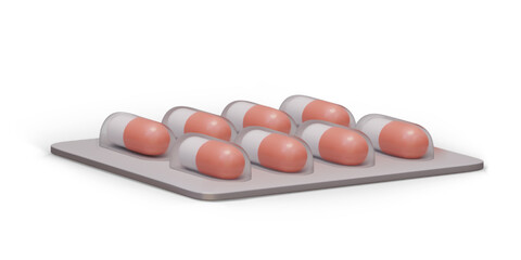 3D blister with capsules, side view. Packaging with medicines. Isolated vector illustration