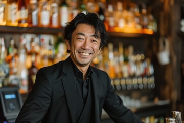 Obraz premium バー・キャバクラ・ガールズバーのキャストの日本人男性（バーテン・黒服・ボーイ・社長・オーナー）