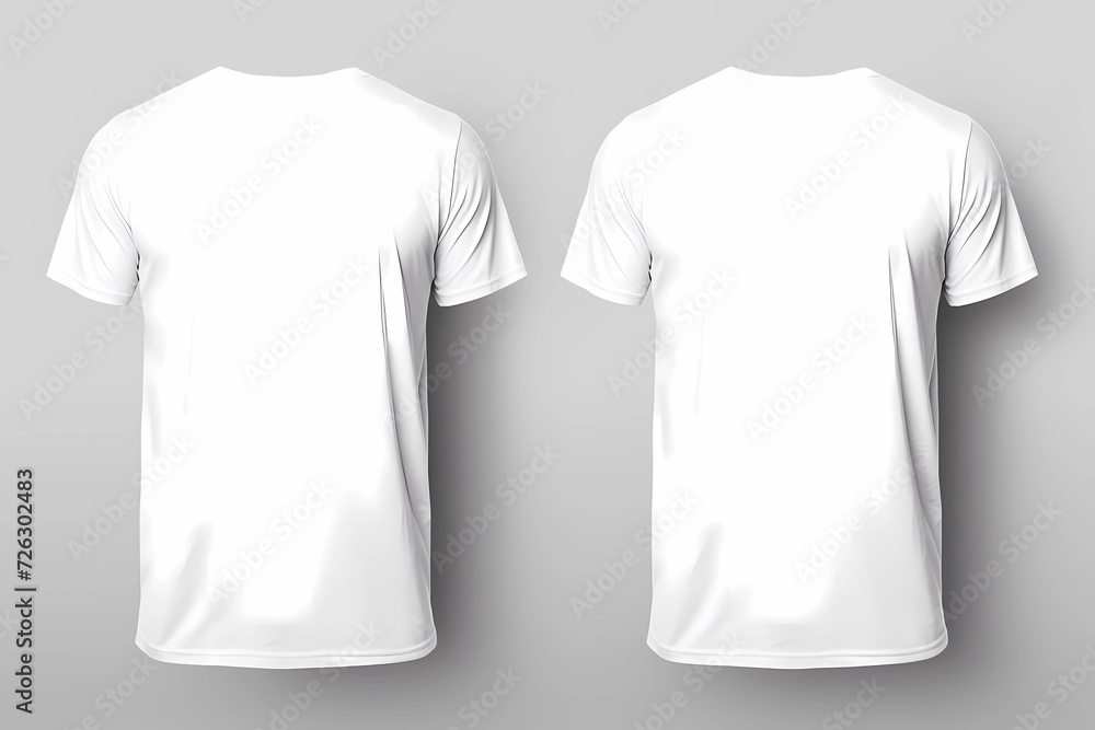 Wall mural T-shirt mockup. White blank t-shirt front and back views. male clothes wearing clear attractive apparel tshirt models template