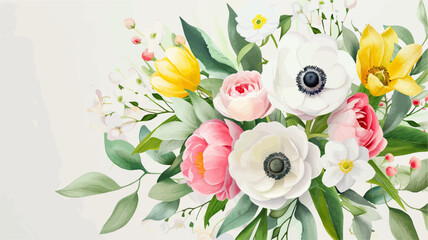 Vector watercolor banner with beautiful flowers framed for spring celebration	 - obrazy, fototapety, plakaty