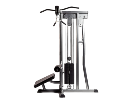A photo of a Exercise at pull down machine isolated on white background. Exercise pull down machine on png transparent background