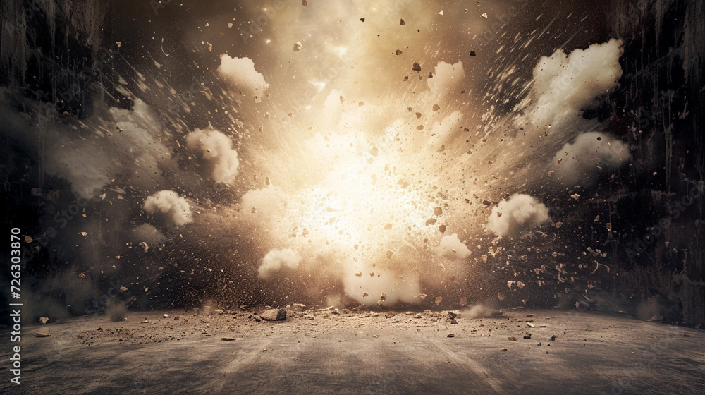 Wall mural exploding wall with free space in the center for any object or background