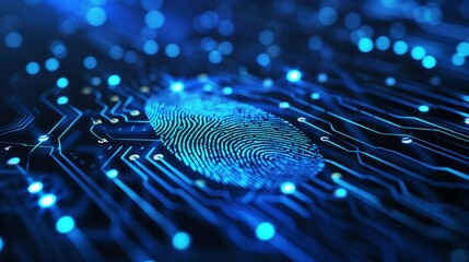 Fingerprint Scanner Enhancing Transaction Security and Cybersecurity Fingerprint scanning technology ensures robust security measures, safeguarding transactions and bolstering cybersecurity protocols - obrazy, fototapety, plakaty
