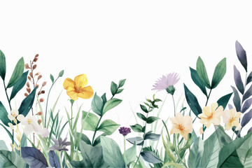 Vector watercolor banner with beautiful flowers framed for spring celebration	