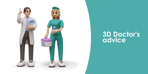 Medical advice concept. Set of realistic figures of doctor and nurse