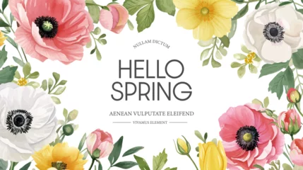 Tuinposter Vector watercolor banner with beautiful flowers framed for spring celebration  © Alice
