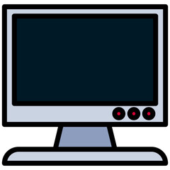 Computer monitor icon, outline flat design style icon, outline colour icon vector illustration.