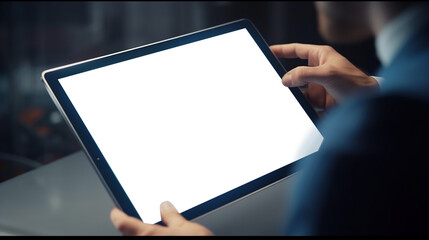Business man holding digital tablet with copy space