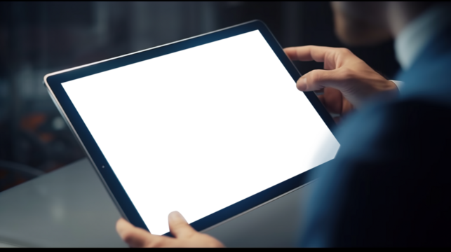 Business man holding digital tablet with copy space