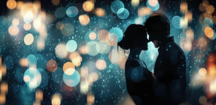 Couple in Love formed of rain drops in the night beau.seamless looping time-lapse virtual video animation background