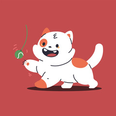 Cute kitten play with toy vector cartoon character illustration isolated on background.