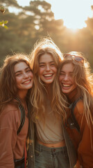 Fototapeta premium portrait of three smiling women,ai
