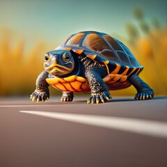 Blanding's turtle baby crossing the road.