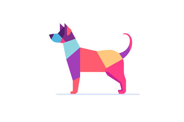A whimsical and vibrant 2D vector illustration of a playful dog, intricately composed with colorful puzzle pieces, resulting in a lively and engaging visual experience.