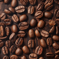 Naklejka premium A heap of roasted coffee beans, their rich brown color and inviting aroma filling the close-up frame