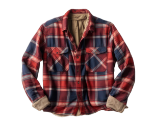 A photo of a men clothing Flannel shirt isolated on white background. Shirt on png transparent background