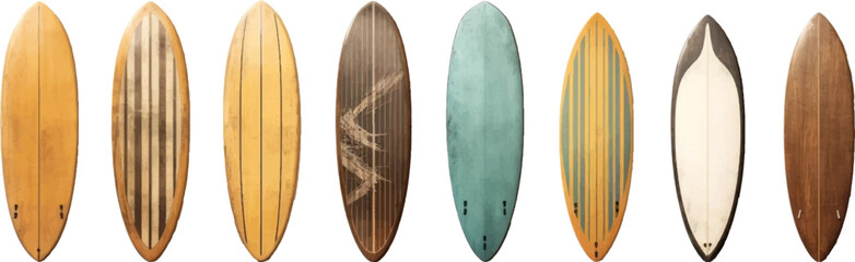Set of surfboards on white background