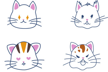 Kawaii cats, cute cat set, cat emoji, funny cartoon characters, emotion collection 