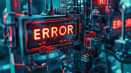 Error concept image with a machine showing an error message - Powered by Adobe