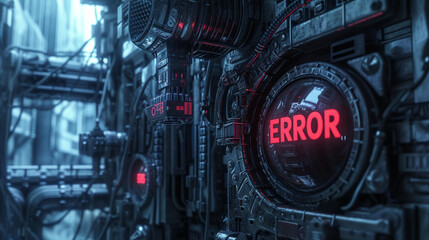 Error concept image with a machine showing an error message