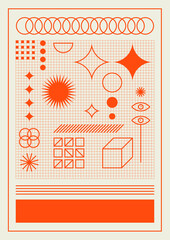 Obraz premium Trendy poster design. Modern, vibrant, composition. Circles, elements, curves, lines.