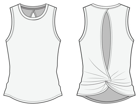 Illustration of active Vest, Fashion Flat Sketch Vector, CAD, Technical Drawing, Flat Drawing, Template, Mockup.Sports tight vest.