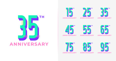 Fun anniversary logo collection. Colorful number icon for birthday or event with 3d concept