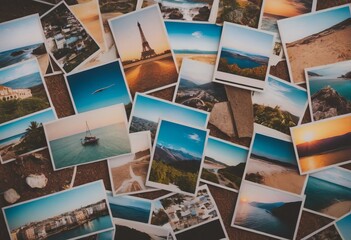 mosaic with pictures depicting different places and landscapes, recreation, travel, resort