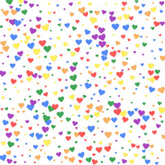 Rainbow colored scattered hearts. LGBT valentine