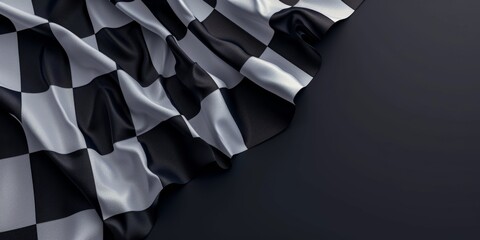 Illustration Of A Black Checkered Racing Flag Against A Dark Background. Сoncept Dark And Edgy Motorsport Illustration, Racing Flag Artwork, Checkered Flag Design, Symbol Of Speed And Competition
