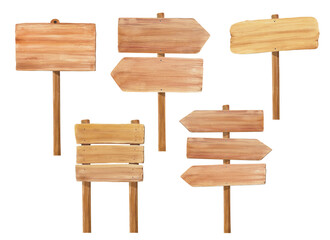 Vintage road signs watercolor wooden labels set D_hand drawn