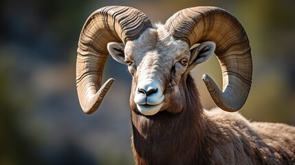 Stunning close up of a bighorn sheep profile