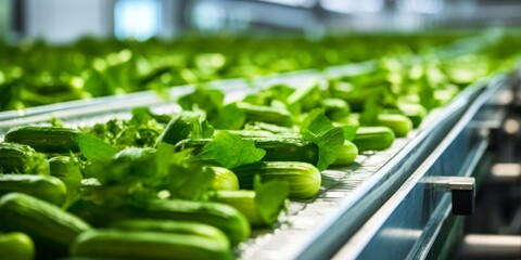 Ensuring Freshness: Quality Control And Packaging Of Cucumbers On The Conveyor Belt. Сoncept Freshness Standards, Quality Control Measures, Conveyor Belt Packaging, Cucumber Inspection