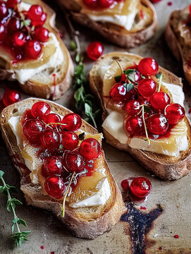 Gourmet toasts with camambert and redcurrants recipe