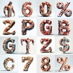 Fototapeta premium 3D lettering what blend Bones and Muscles. AI generated illustration