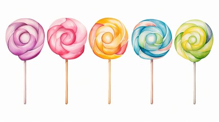 Watercolor colorful candy clip art set isolated on white background with copy space sweet food collection generative ai