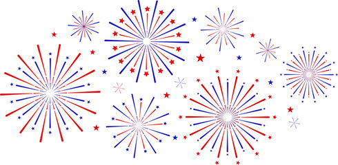 USA firework vector clip art, independence or president day celebration, 4th of July fireworks concept