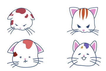 Kawaii cats, cute cat set, cat emoji, funny cartoon characters, emotion collection   