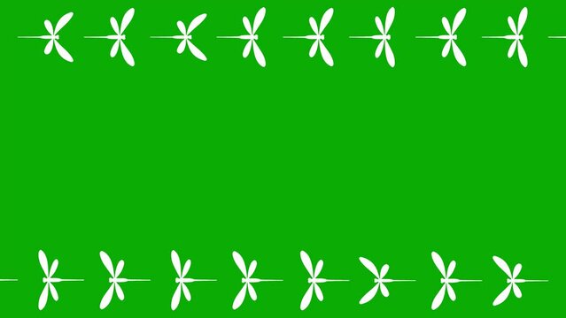 Moving dragonflies decorative frame on green screen background