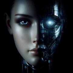 AI humanoid robot face. Concept of futuristic AI.