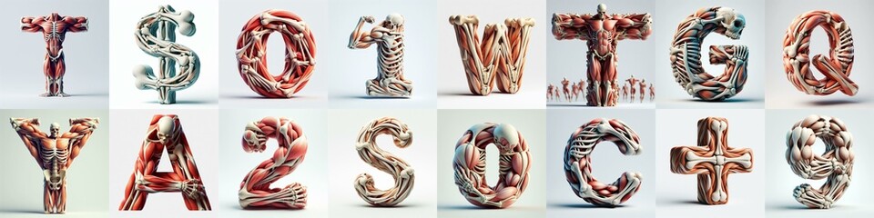 Fototapeta na wymiar 3D lettering what blend Bones and Muscles. AI generated illustration