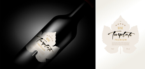 Wine Label with Leaf Silhouette. Bottle template vector