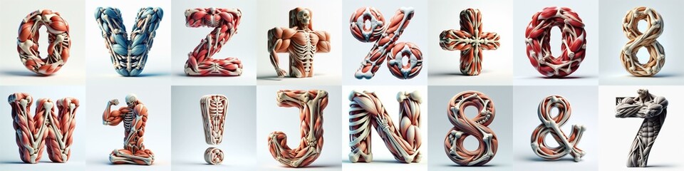 Naklejka premium 3D lettering what blend Bones and Muscles. AI generated illustration