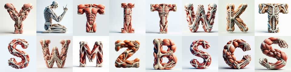 3D lettering what blend Bones and Muscles. AI generated illustration