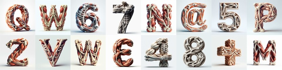 3D lettering what blend Bones and Muscles. AI generated illustration