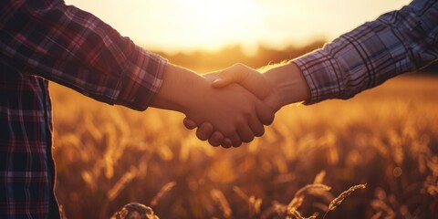 People Collaborate In Different Settings Handshakes In Sunlight, Farmers With Technology, Business...